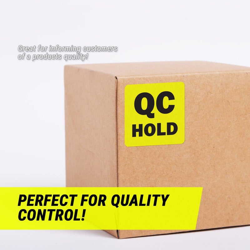 OfficeSmartLabels QC Hold Stickers - 2 x 2 Inch Square Fluorescent Yellow Color Coding QC Hold Labels for Quality Control Production Line Warehouse Inventory Management Inspection Stickers - 300 Labels/Roll - Image 3